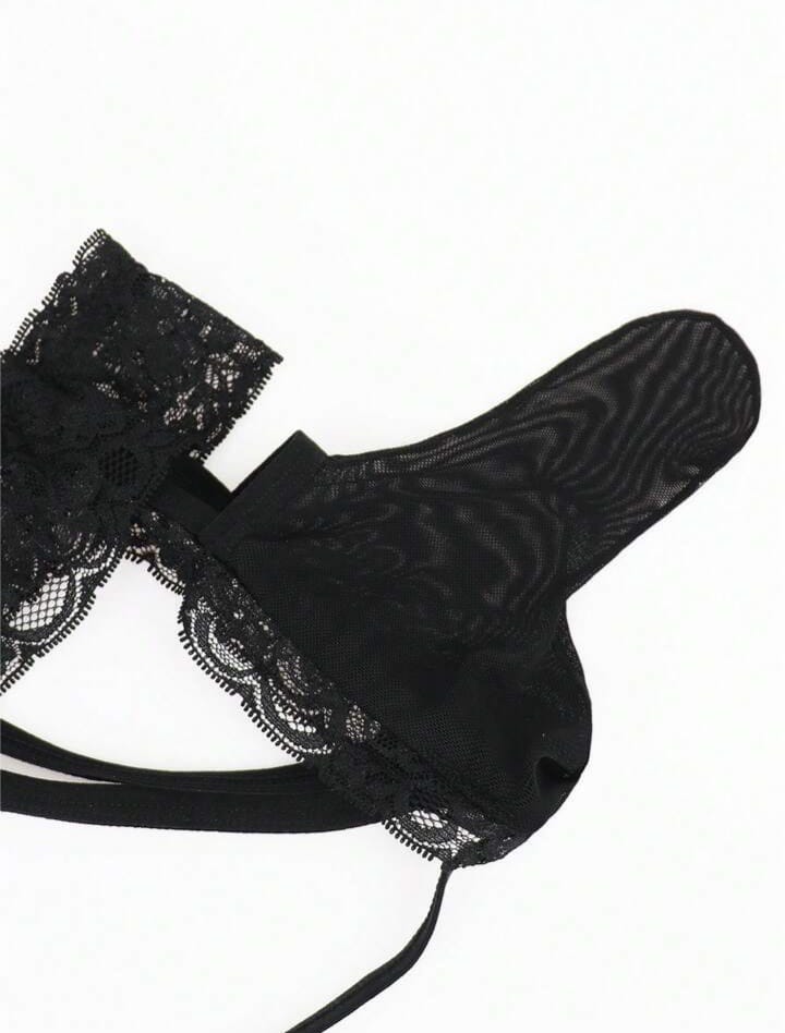 Alluring Black Lace Mysterious U-Convex Sexy Black Hollow Mesh Waist Men's Lingerie